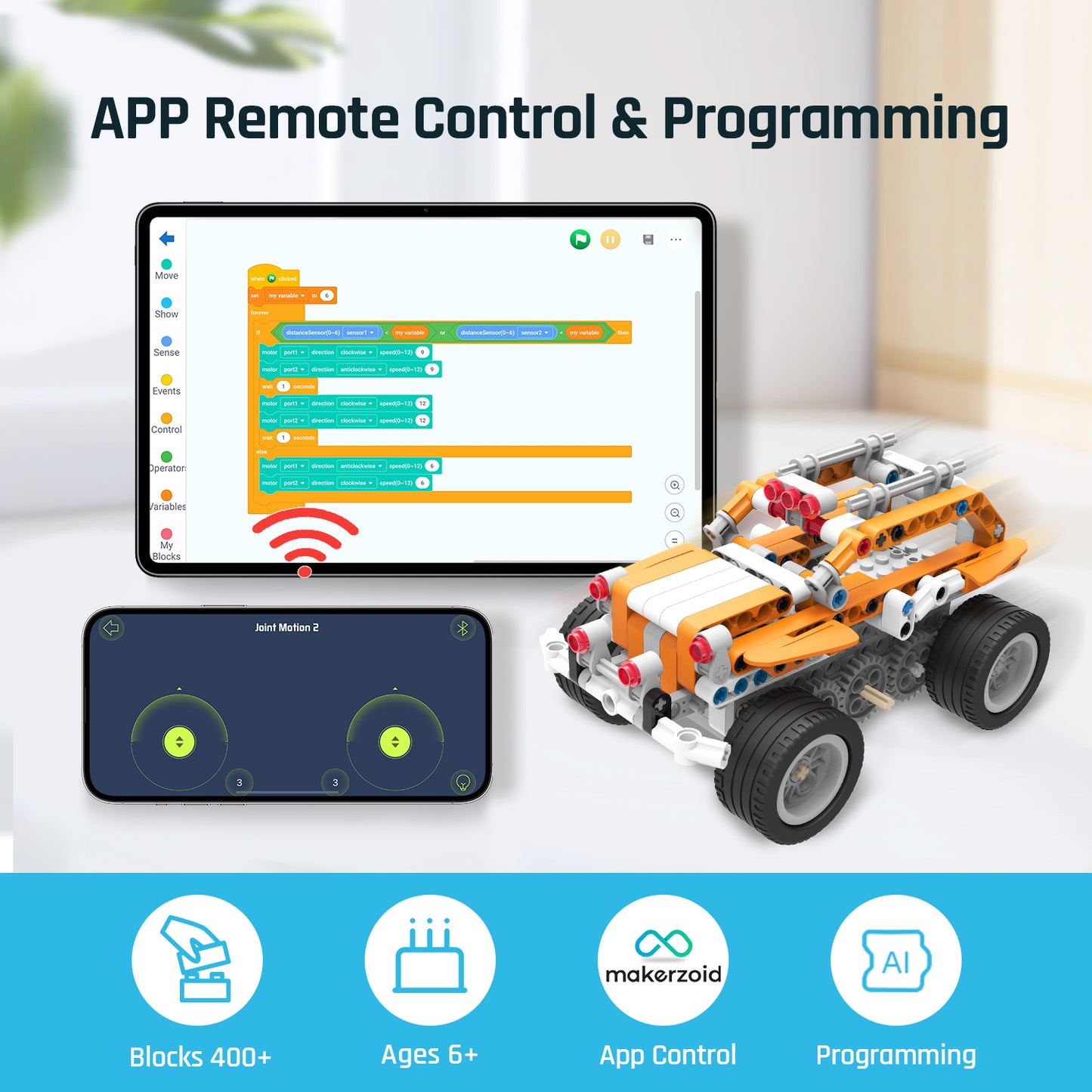 Makerzoid SUPERBOT 26-in-1 Coding Robot Kit STEM Programmable APP-Enabled Building Robot Toys Learning Kit for Kids