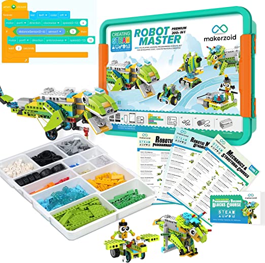 Makerzoid Programmable Toys Robot Master, 200-in-1 Coding Robot Kit, STEM Robotics Kit Learning Kit for Kids