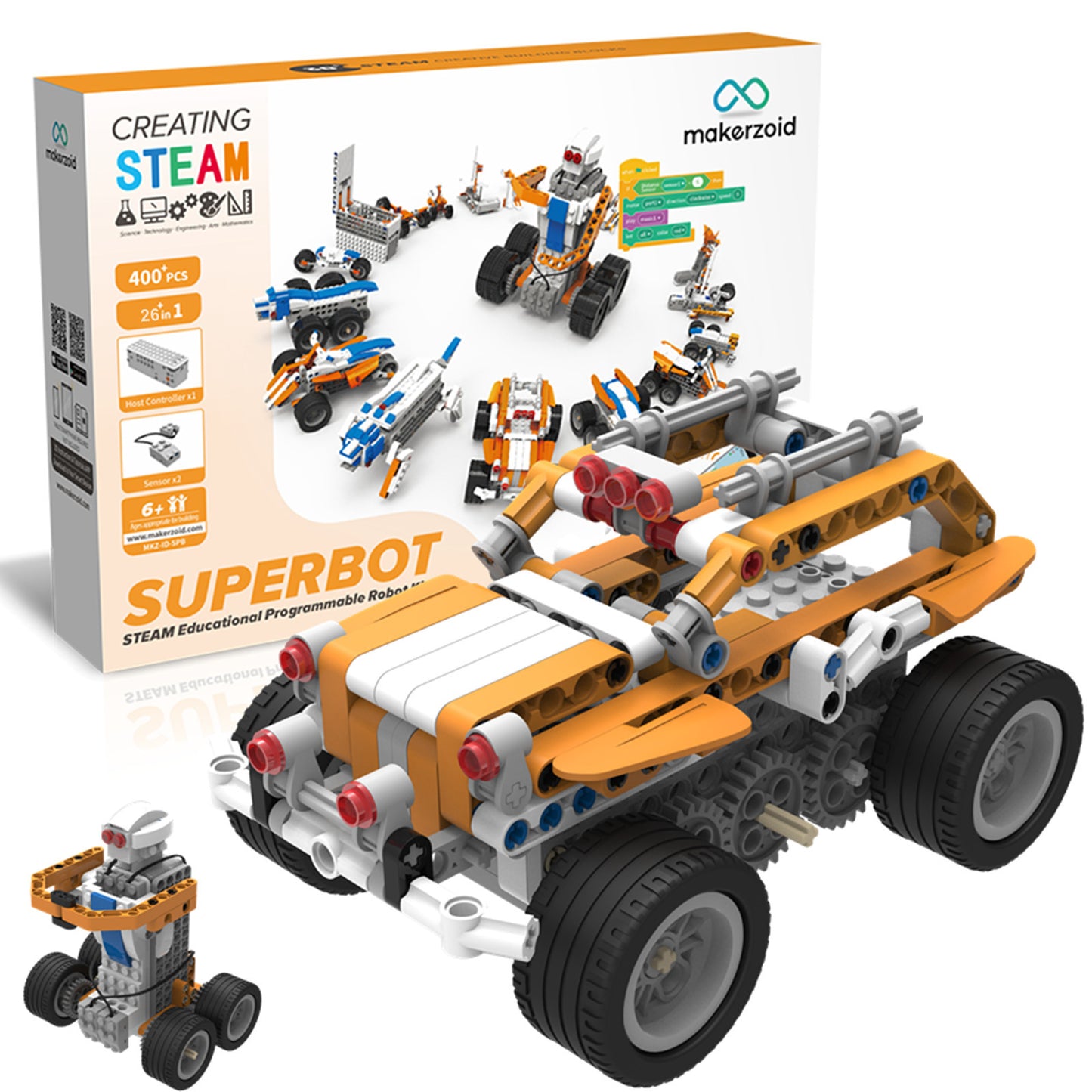 Makerzoid SUPERBOT 26-in-1 Coding Robot Kit STEM Programmable APP-Enabled Building Robot Toys Learning Kit for Kids