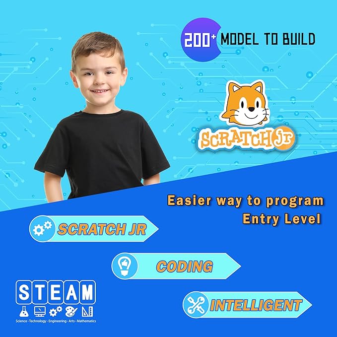 makerzoid 200-in-1 Scratch Jr Coding Robot Kit - STEM Smart Robot Premium Educational Toy - Junior Programming Learning Kit - DIY Robotics Kit for Kids