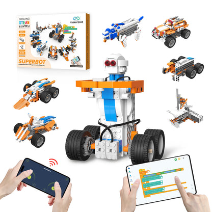 Makerzoid SUPERBOT 26-in-1 Coding Robot Kit STEM Programmable APP-Enabled Building Robot Toys Learning Kit for Kids