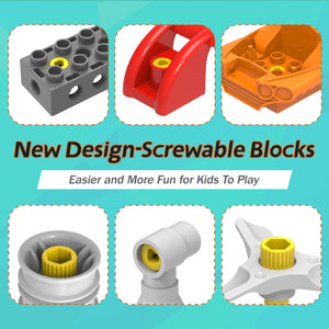 Makerzoid Screwable Big Building Blocks 40 in 1 - Mechanical Engineering Team for Kids 3+ years old, Educational Toy for Boys and Girls