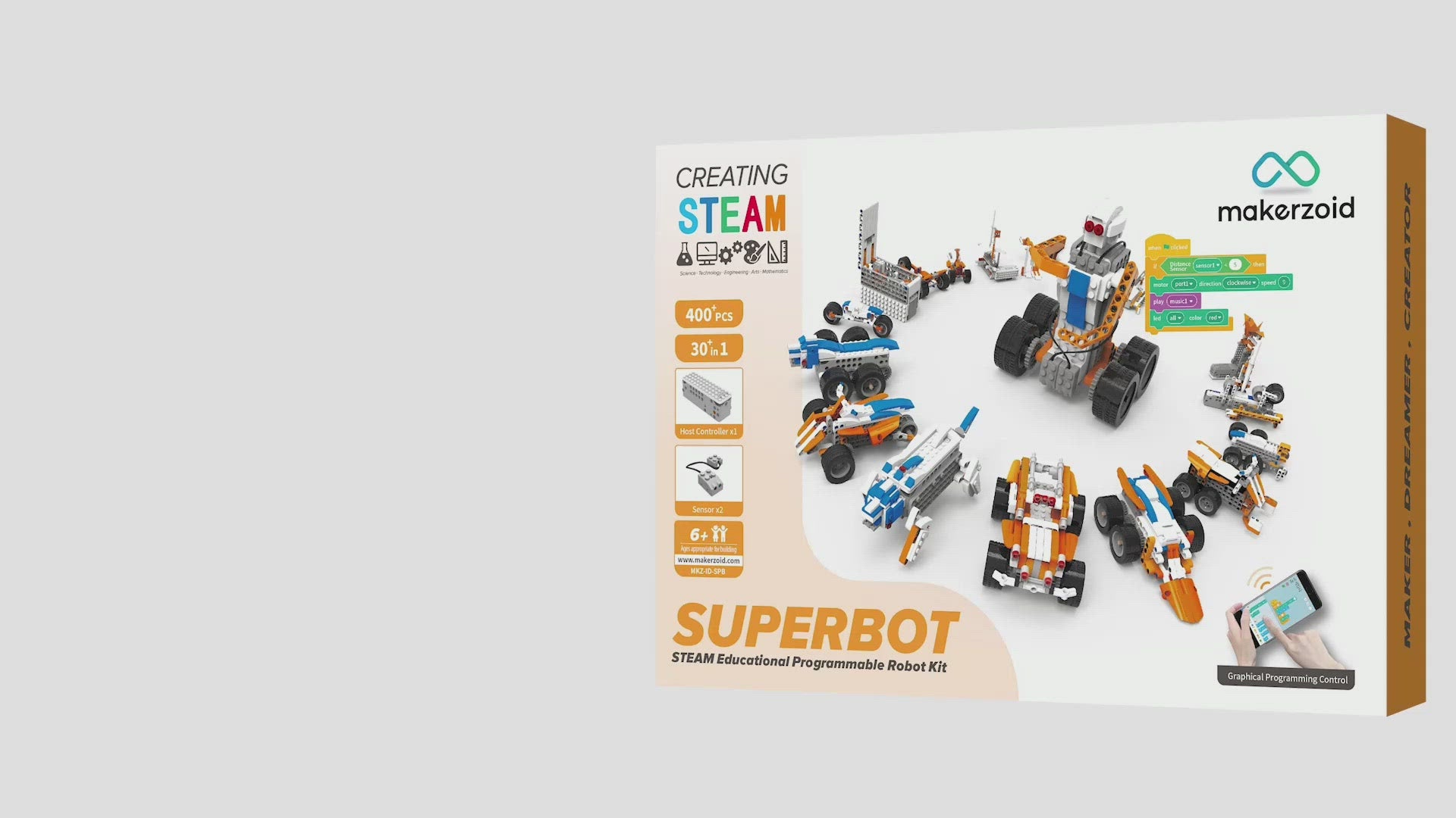 Makerzoid SUPERBOT 26-in-1 Coding Robot Kit STEM Programmable APP-Enabled Building Robot Toys Learning Kit for Kids