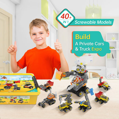 Makerzoid Screwable Big Building Blocks 40 in 1 - Mechanical Engineering Team for Kids 3+ years old, Educational Toy for Boys and Girls